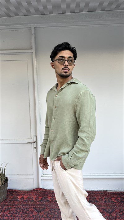 CasualMentr Mint Yeşili Oversize Müslin Gömlek