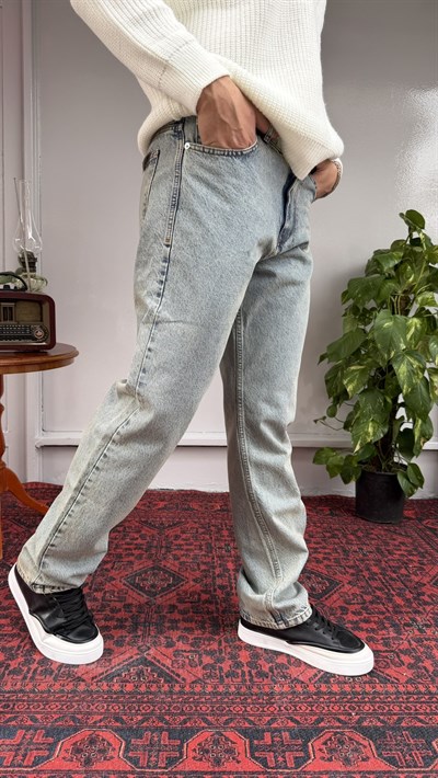 Difransel Yeşil-Mavi Yıkamalı BaggyFit Jean