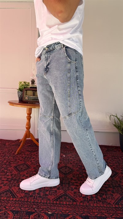 Diz Dikiş Detaylı Relax Baggy Jean
