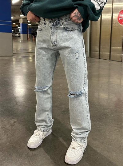 Diz Yırtık Detay Baggy Pantolon