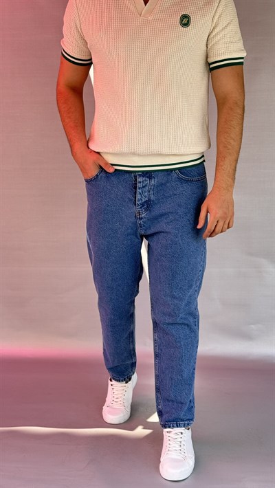 Düz Mavi Boyfriend Pantolon 296