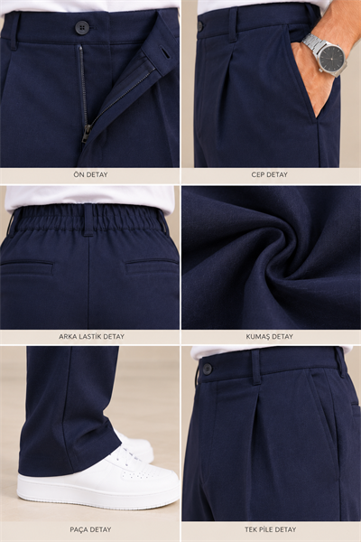 Lacivert Tek Pileli Baggy Fit Lastikli Erkek Pantolon