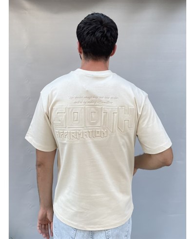 Casual Men South Kabartma Baskılı Oversize Bej T-Shirt