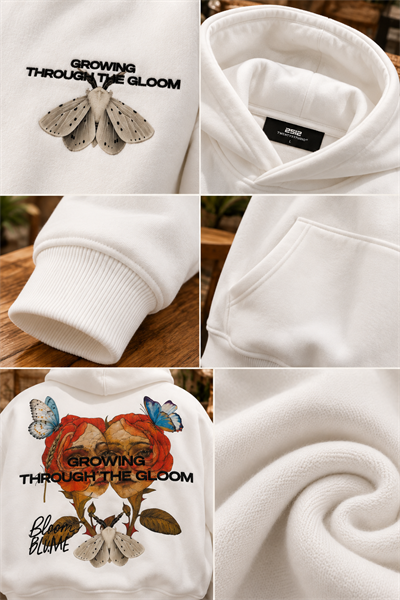 Beyaz Grafik Baskılı Oversize Erkek Hoodie
