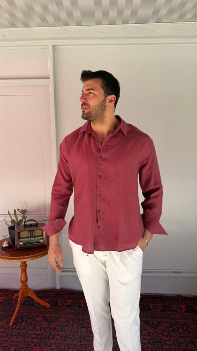 CasualMentr Bordo Oversize Erkek Gömlek