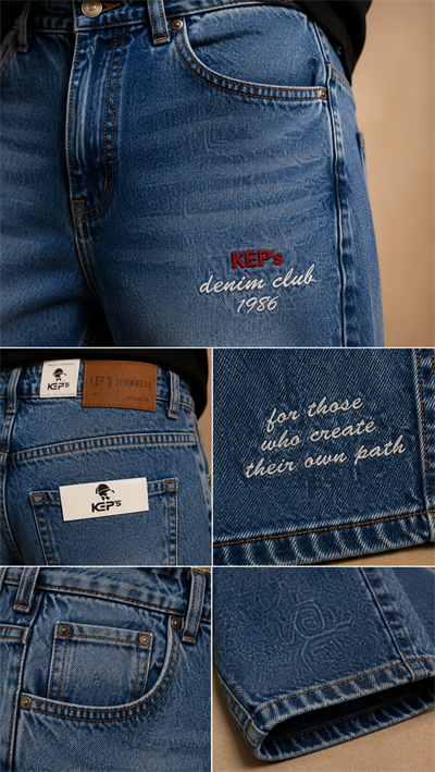 Koyu Mavi Desenli Wide Leg Baggy Jean