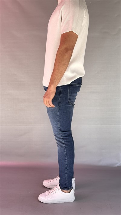Eskitme Detay Koyu Mavi Slim Fit Jean