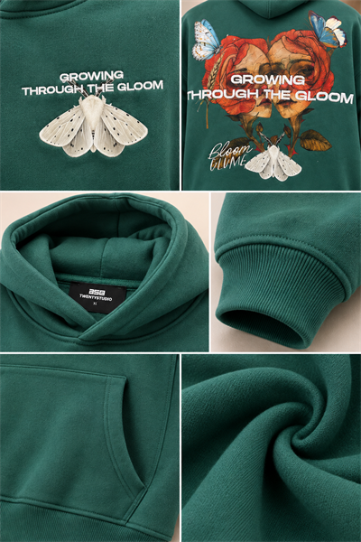 Koyu Yeşil Grafik Baskılı Erkek Hoodie