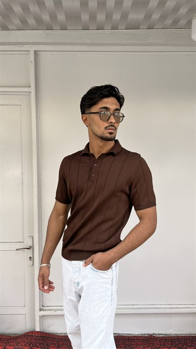 Monaco Fit Kahve Triko Polo T-Shirt