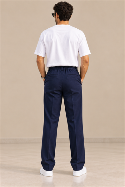Lacivert Tek Pileli Baggy Fit Lastikli Erkek Pantolon