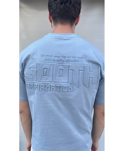 Casual Men South Kabartma Baskılı Oversize Mavi T-Shirt