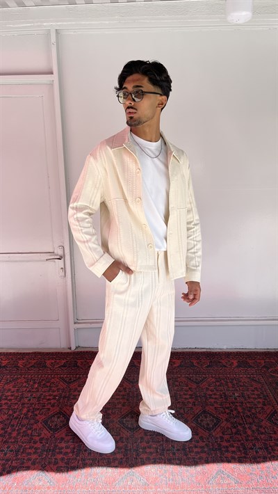 Casualment Ivory Stripe Premium Takım – Bej