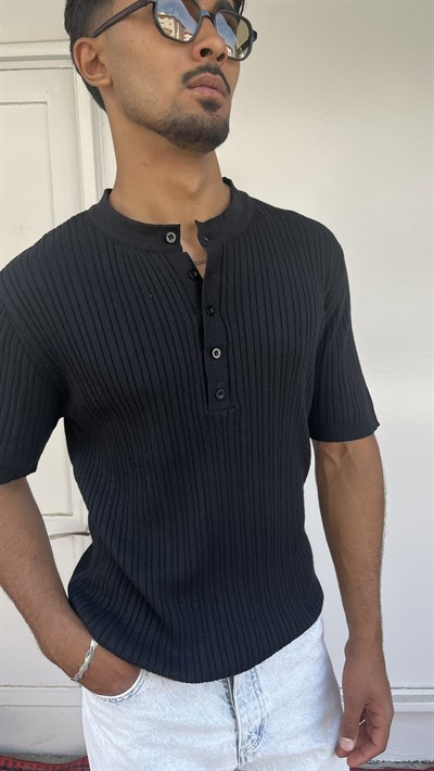 Casualment Noir Ribbed Triko T-Shirt