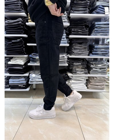 Casual Men Siyah Kadife Boyfriend Fit Erkek Pantolon