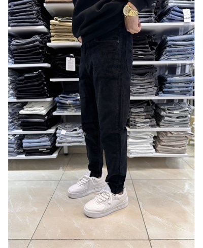 Casual Men Siyah Kadife Boyfriend Fit Erkek Pantolon