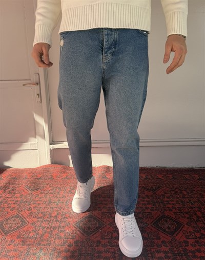 Keps Cep Yırtık Detay Boyfriend Jean
