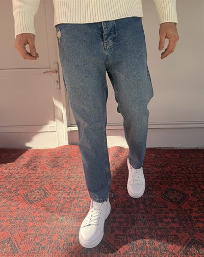 Keps Cep Yırtık Detay Boyfriend Jean