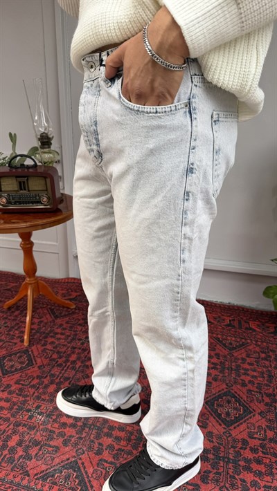 Keps Kar Yıkamalı Düz Baggy Jean