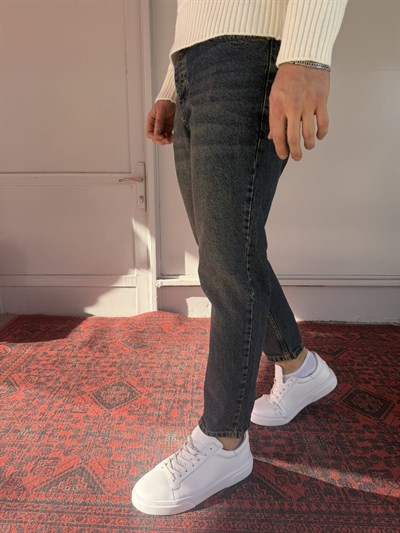 Keps Parmak Yıkamalı Koyu Mavi-Yeşil Boyfriend Jean