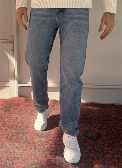 Keps Parmak Yıkamalı Mavi Baggy Jean