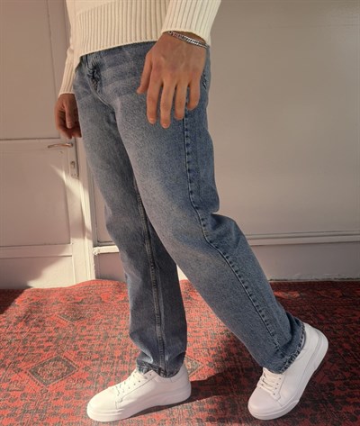 Keps Parmak Yıkamalı Mavi Baggy Jean