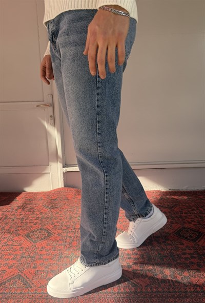 Keps Parmak Yıkamalı Mavi Baggy Jean