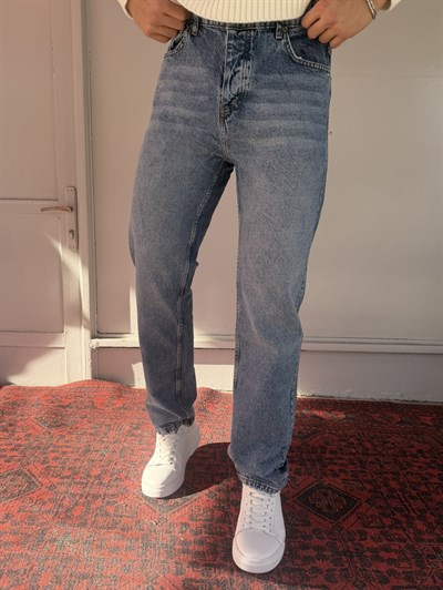 Keps Parmak Yıkamalı Mavi Baggy Jean