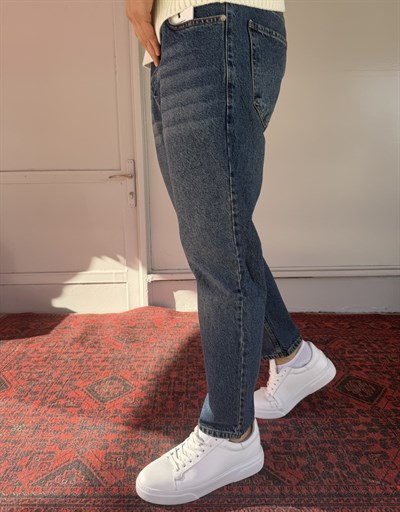 Keps Parmak Yıkamalı Mavi Boyfriend Jean