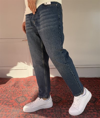 Keps Parmak Yıkamalı Mavi Boyfriend Jean