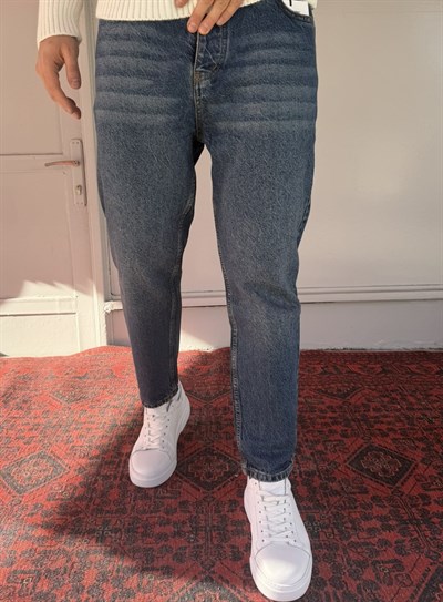 Keps Parmak Yıkamalı Mavi Boyfriend Jean