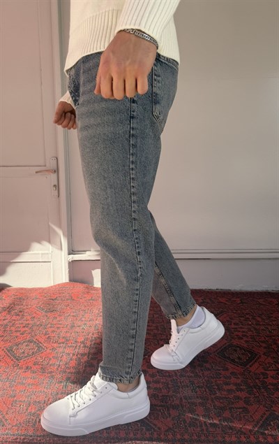 Keps Parmak Yıkamalı Mavi Boyfriend Jean