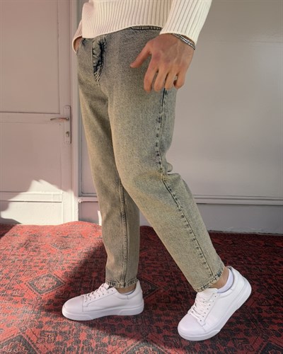 Keps Yeşil Yıkamalı Düz Boyfriend Jean