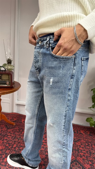 Keps Yıkamalı Tırnaklı Baggy Jean