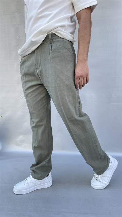 Keten Pileli Baggy Pantolon