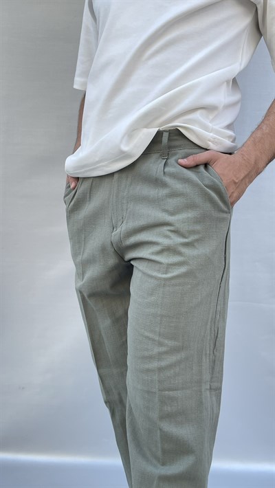 Keten Pileli Baggy Pantolon