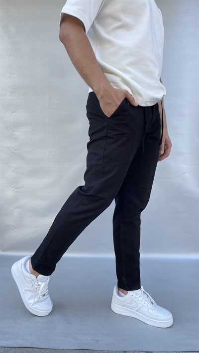 Keten Slim Fit Bel İpli Pantolon