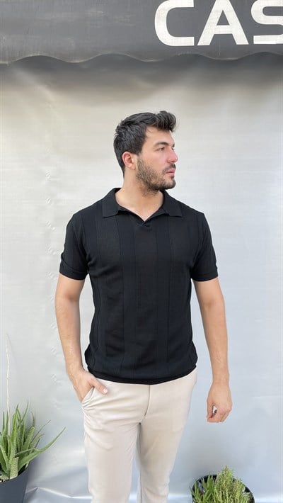 Örgü Detay Triko Polo Yaka T-shirt