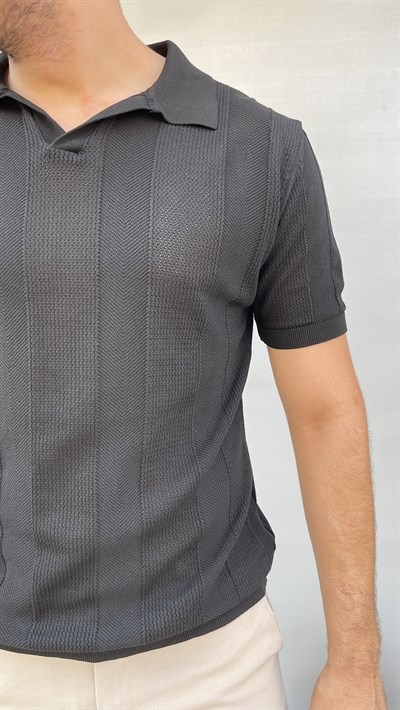 Örgü Detay Triko Polo Yaka T-shirt