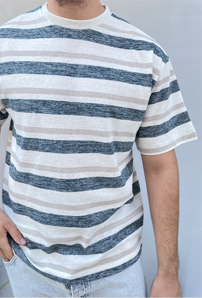 Renkli Çizgili Oversize İnce Triko T-shirt