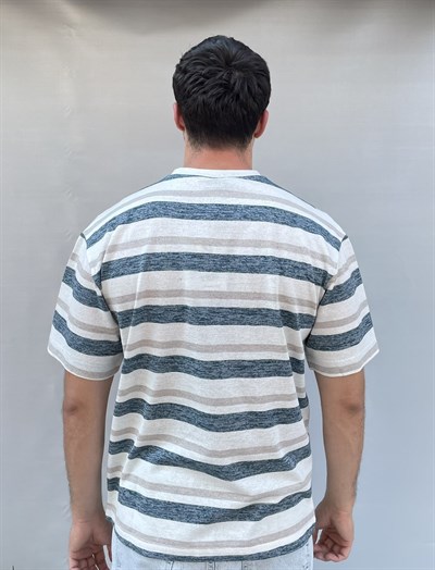 Renkli Çizgili Oversize İnce Triko T-shirt