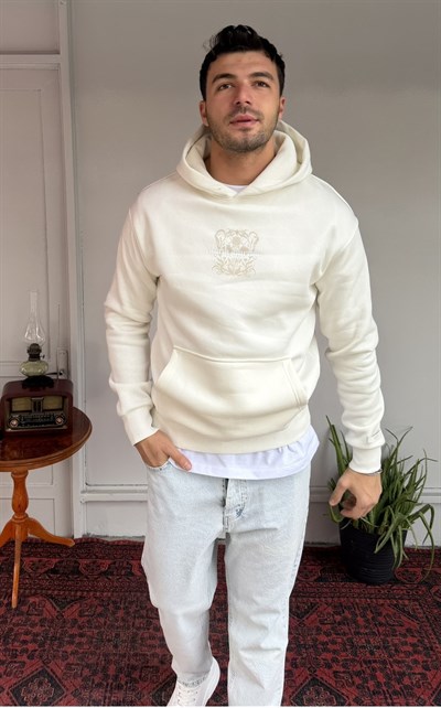 Casual Men Dark Garden Oversize Hoodie Ekru
