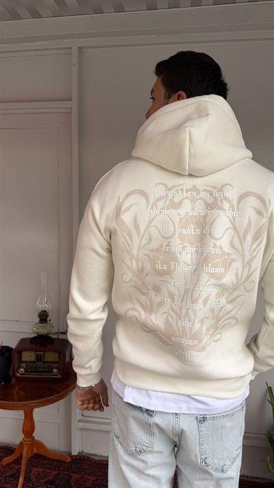 Casual Men Dark Garden Oversize Hoodie Ekru