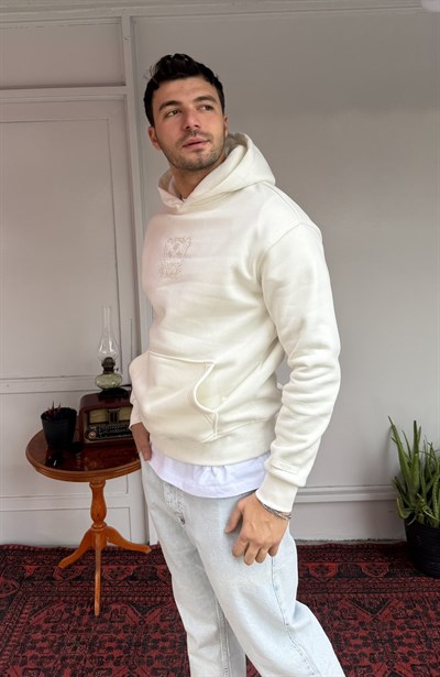 Casual Men Dark Garden Oversize Hoodie Ekru