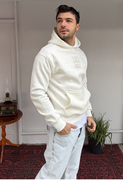 Casual Men Dark Garden Oversize Hoodie Ekru