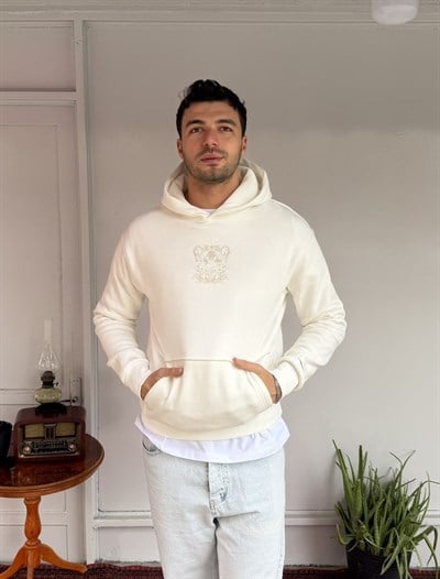 Casual Men Dark Garden Oversize Hoodie Ekru