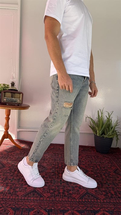 Tek Diz Üstü Yırtık Boyfriend Jean