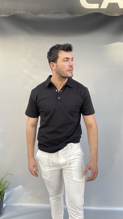 Casual Men Siyah Polo Yaka Slim Fit T-Shirt