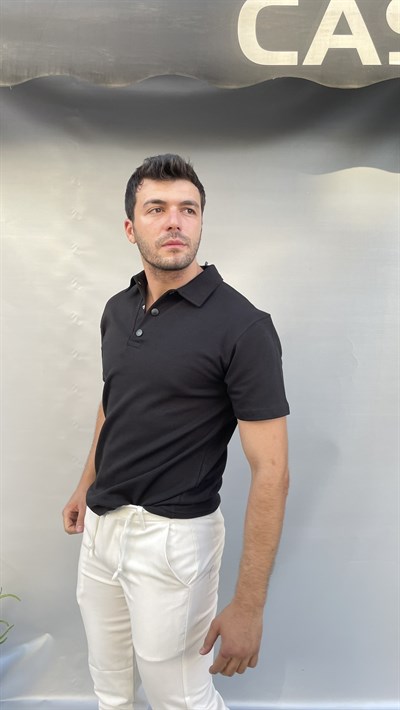 Casual Men Siyah Polo Yaka Slim Fit T-Shirt