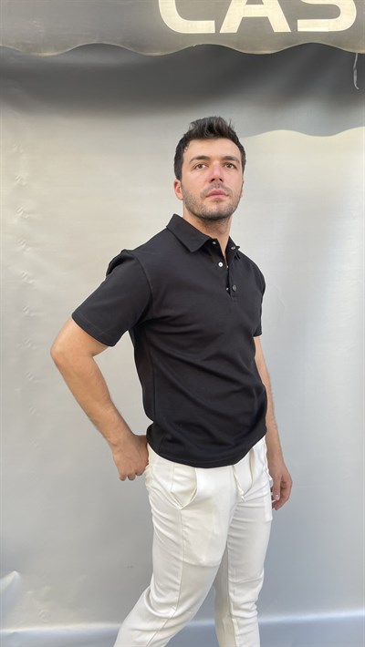 Casual Men Siyah Polo Yaka Slim Fit T-Shirt