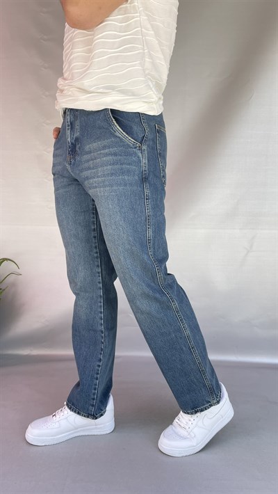 Yan Cepli Düz Baggy Jean